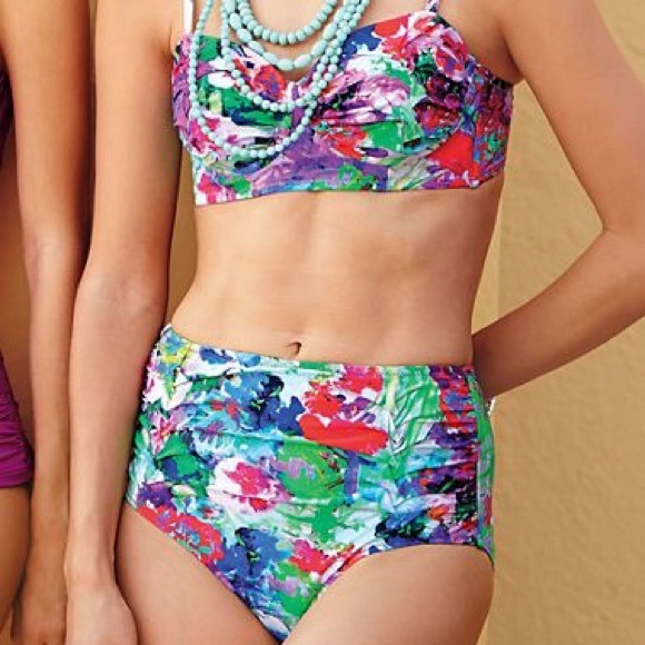 SOLD Lands End Floral High Waisted Bikini Swimsuit - Picture 4 of 4