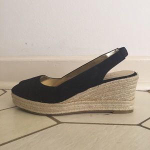 Jessica Simpson black peep-toe wedges