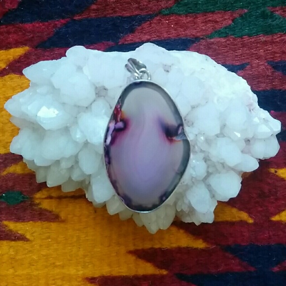 Vintage Purple Agate and Sterling Silver Pendant