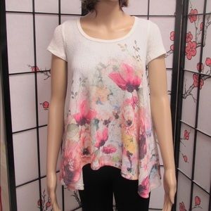 Cream floral short sleeve sweater