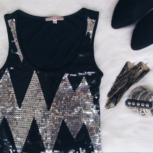 Sequined Black & Silver Tank Top