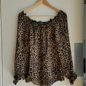 Leopard Print Chiffon Long Sleeves Blouse