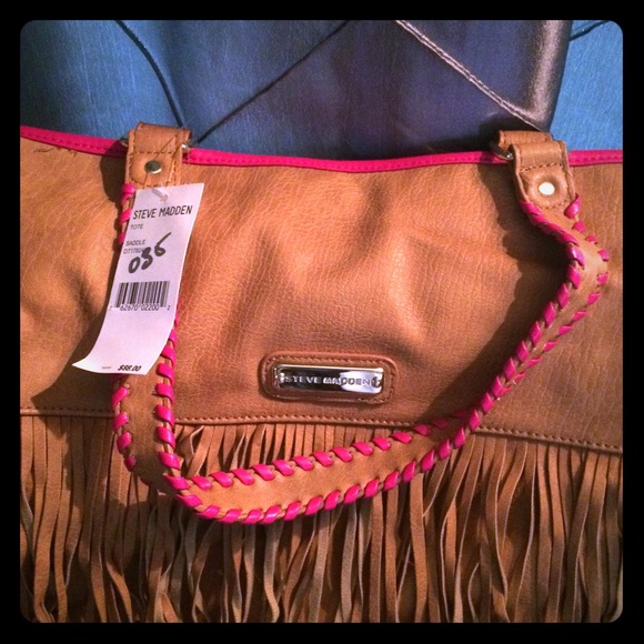 Steve Madden Fringed Pink Piping Crossover Bag