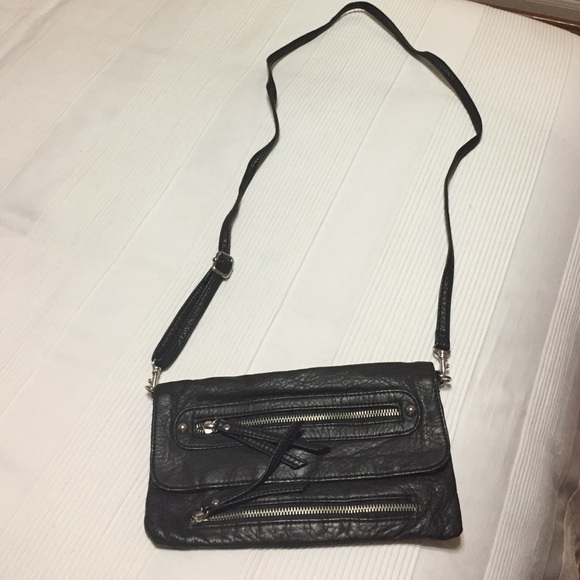 black with silver zippers crossbody purse