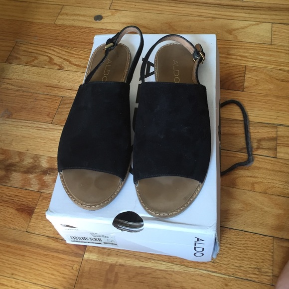 Sling back flat suede black sandals