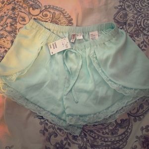 NWT - H&M light blue silk lace shorts