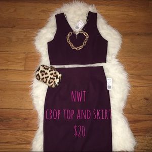 Forever 21 Burgundy Crop Top and Skirt