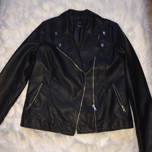 Black leather moto jacket