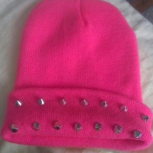 Pink studded beanie