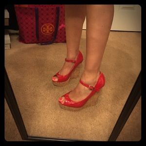 Red Guess wedge heels