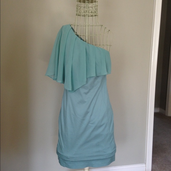 One Shoulder Chiffon Seafoam Green Dress