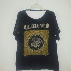 Studded Johnny Ramone tee shirt with cutout back