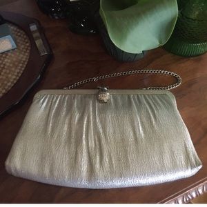 Vintage 60’s Silver-Lamé Handbag Clutch w Chain