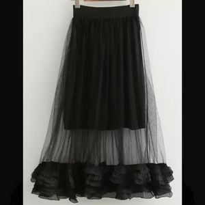 Black Sheer Mesh Ruffle Skirt