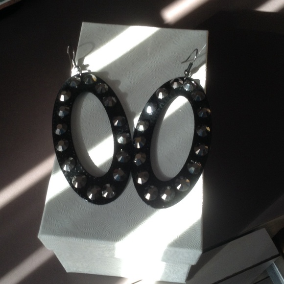 Black drop earrings with silver sequins