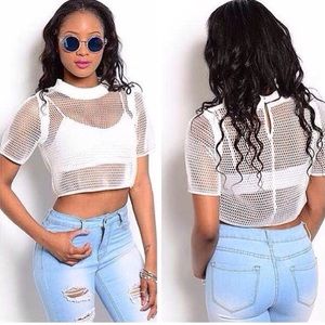 White Caged Crop Top