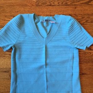 Madison Studio turquoise, short-sleeve knit.