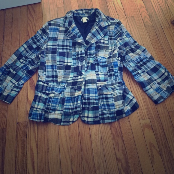 Madras plaid LOFT EUC 10 spring blue blazer