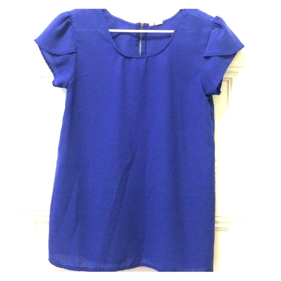 Blue Fluttery Cap Sleeve Top