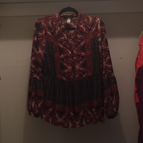 Anthropologie flowy multi pattern silk shirt
