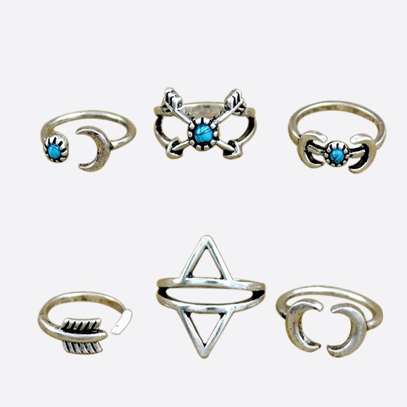 6 Stackable Midi Rings Silver Tone Blue Stone NWT - Picture 3 of 3