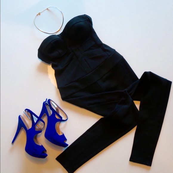 Strapless Bebe Jumpsuit with Mesh Inserts