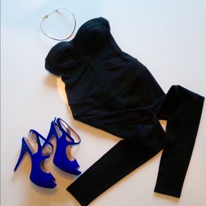 Strapless Bebe Jumpsuit with Mesh Inserts