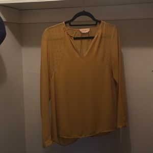 Anthropologie mustard flowy blouse
