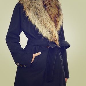 Express Faux Fur Collar Belted Coat