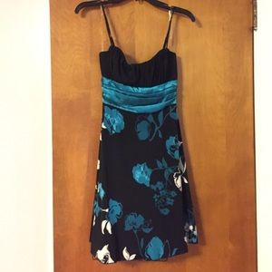 Teal, black and white dress