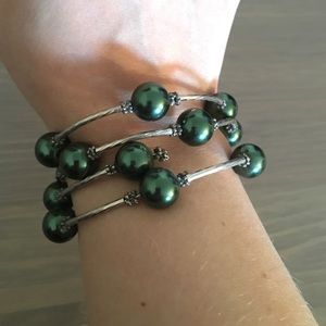 Green & silver wrap bracelet
