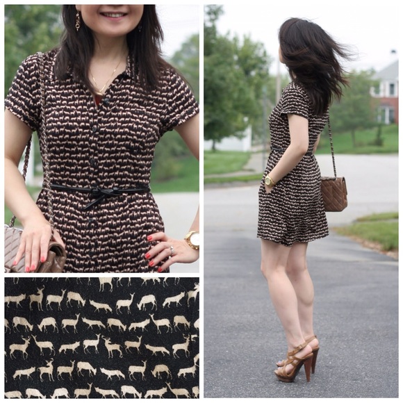 Stag Print Button Down Shirt Dress