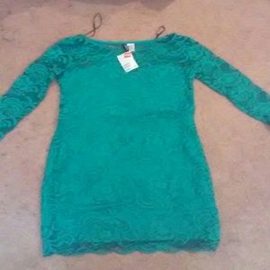 Turquoise Long Sleeve Lace Dress