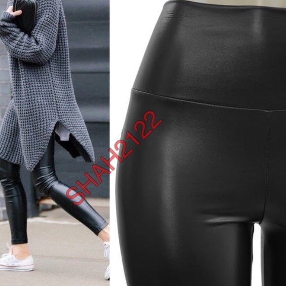 Faux Leather leggings high waist Fleece LINED - Picture 2 of 4