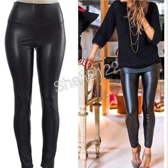 Faux Leather leggings high waist Fleece LINED - Picture 3 of 4