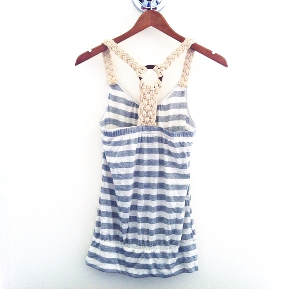 Forever 21 White & Grey Striped Racerback Tank Top - Picture 2 of 3