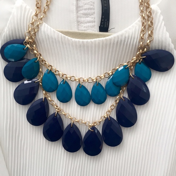 Navy & Teal Layered Teardrop Bubble Necklace
