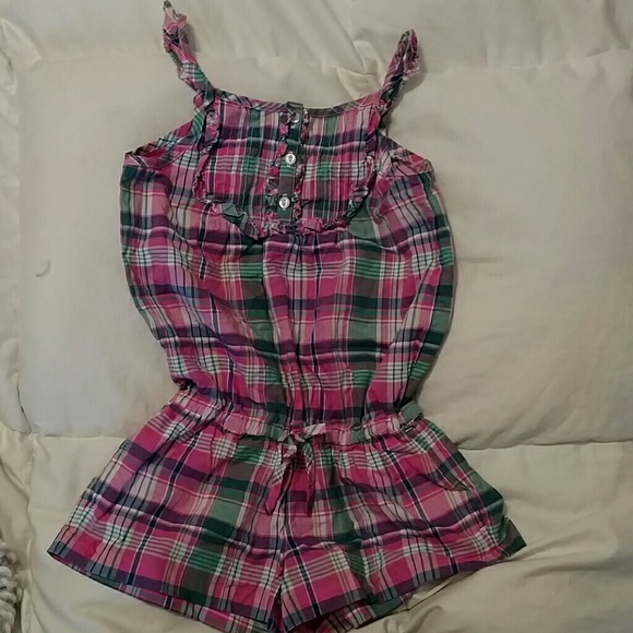 Plaid GIRLS Short romper with pockets