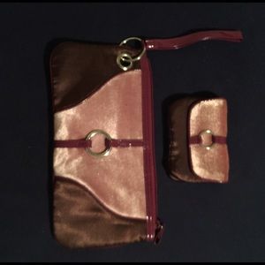 Brownish purple and pink large wristlet
