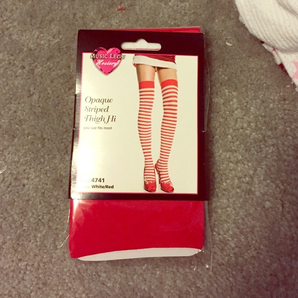 Red/white striped thigh hi's
