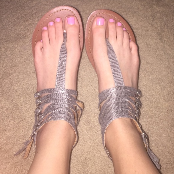 Sparkley silver strap up sandals, size 8.5!