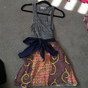 Multi Patterned dress with ribbon