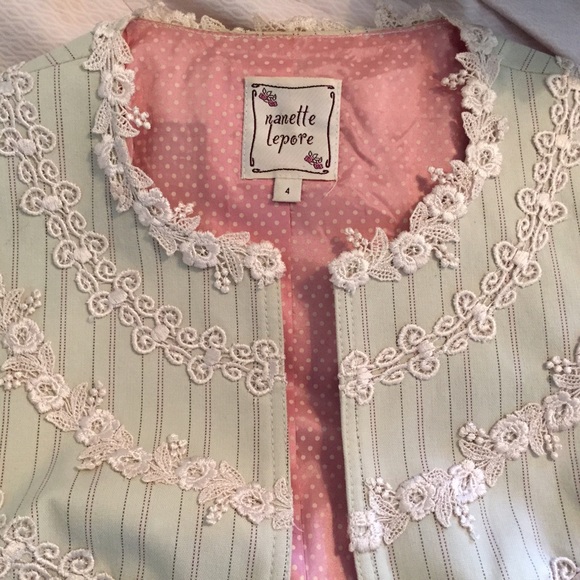 Nanette Lepore Pink Pinstriped Appliqué Jacket