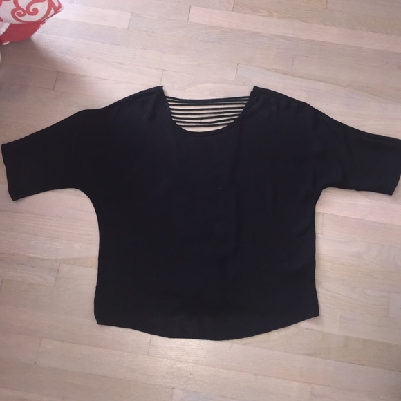 Semi Cropped-ish Sheer Black Top w Caged Back
