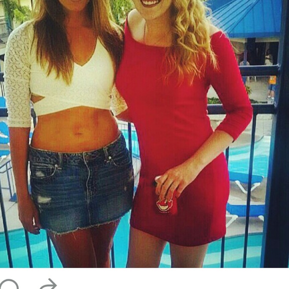 Hot red. Off the shoulder body con dress