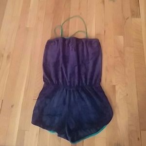 AMERICAN APPAREL BLUE VELOUR SHORT ROMPER