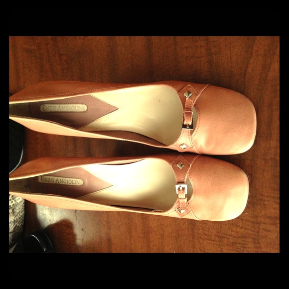 Blush colored square toe pumps