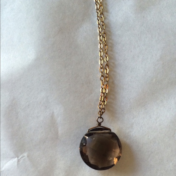 Gold over Sterling Silver Smokey Quartz Necklace - Picture 2 of 5