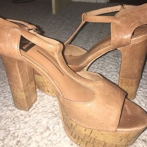 Dolce vita platform tan leather & faux cork heels