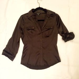 Brown satin button up